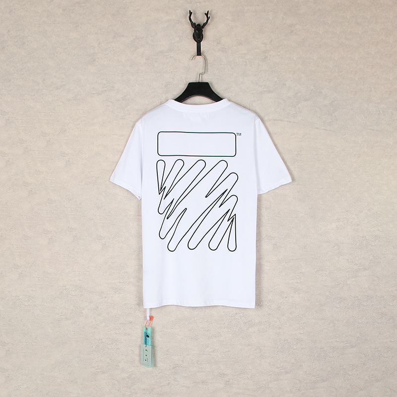 [Código europeo] versión correcta de impresión de acuarela splash tinta gradiente flecha graffiti ow marca de moda de manga corta pareja camiseta