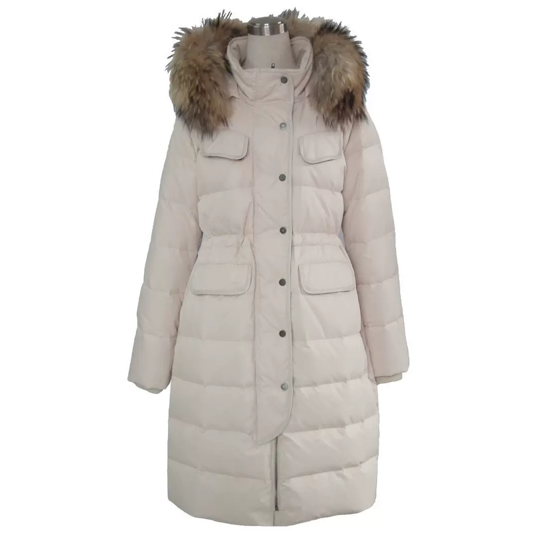 L22128韩版女装羽绒服中长款貉子毛领羽绒服加工厂广州棉衣厂家