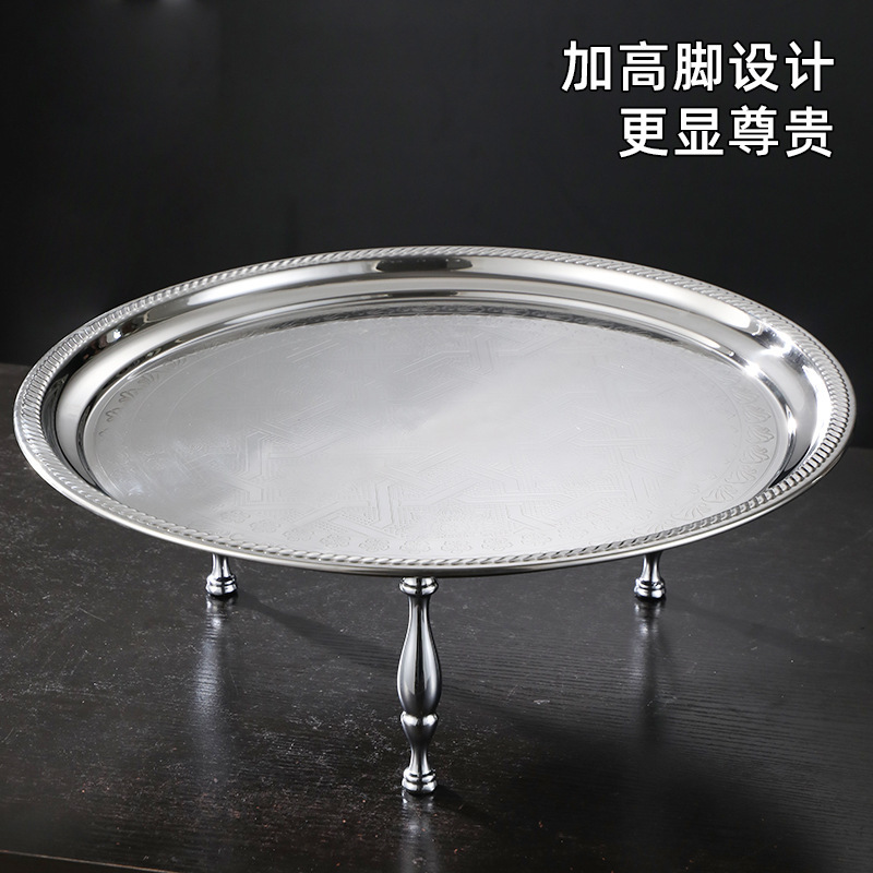 Wow Customized Export Export Printed Tribute Plate Stainless Steel Cover Basin Thai Embossed Set Fruit Decorative Plate Disc