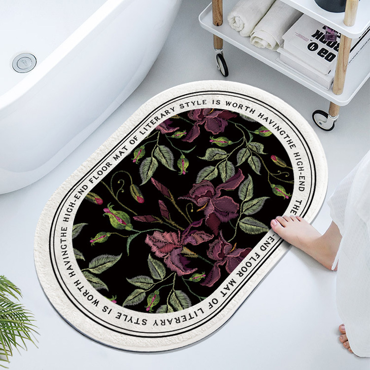 Francés retro oval barro de diatomeas estera suave baño Baño absorbente piso estera antideslizante estera del pie estera de la puerta de secado rápido