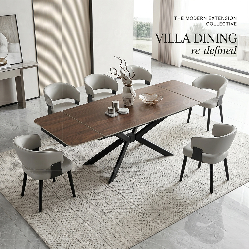 Mesa de Comedor Extensible de Piedra Sinterizada y Metal