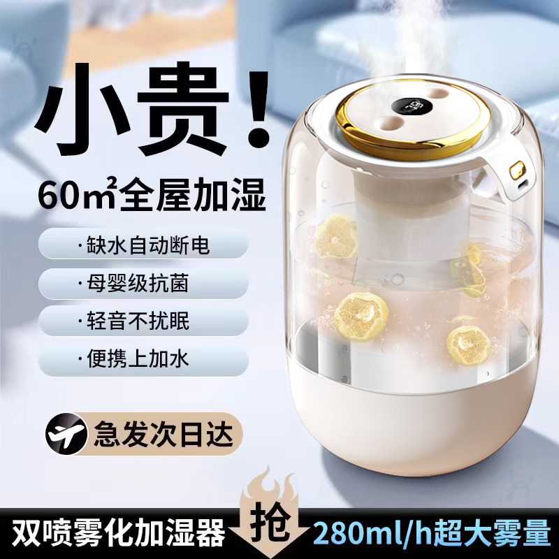 New Double Spray Humidifier 2 Liters Home Silent Bedroom Pregnant Women Baby Student Dormitory Office Desktop Spray