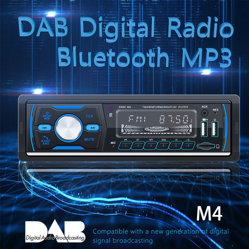 12V Car Dab Antenna Radio Mp3 Player Short Wireless Digital Broadcast Rds Bluetooth Hands-Free Card Insertion