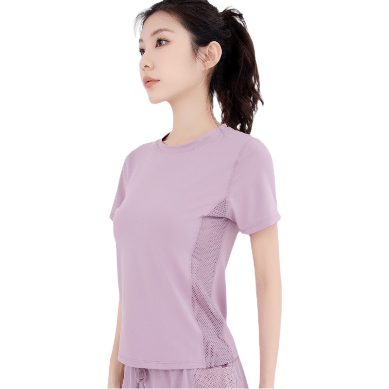 Summer Quick-drying Running Sports Short-sleeved Women's Mesh Stitching Sports T-shirt Thin Popular Slimming Fitness Clothes