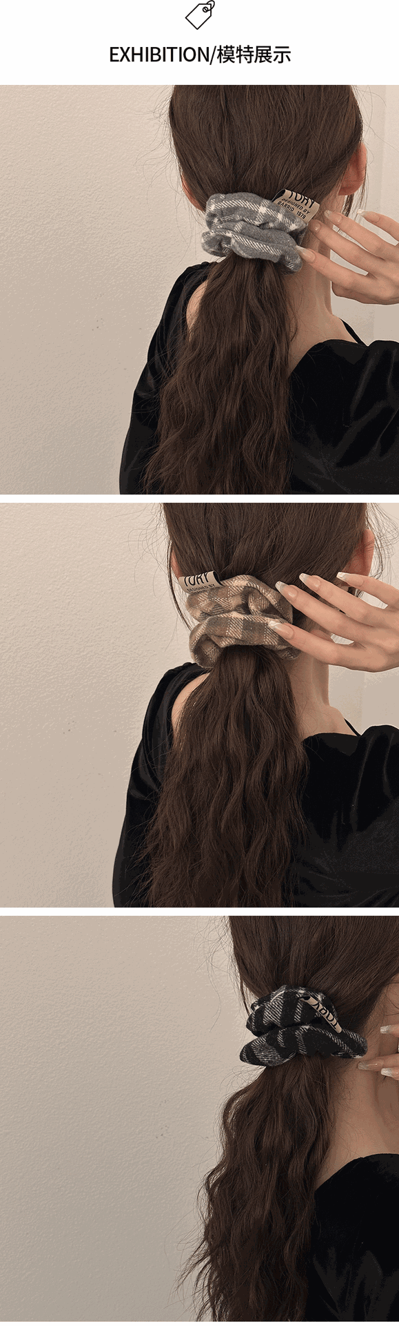 New autumn and winter hair accessories: Retro checkered large intestinal hair bands, school style bun hair accessories, headwear, hair ties, hair bands, Korean version pic 6