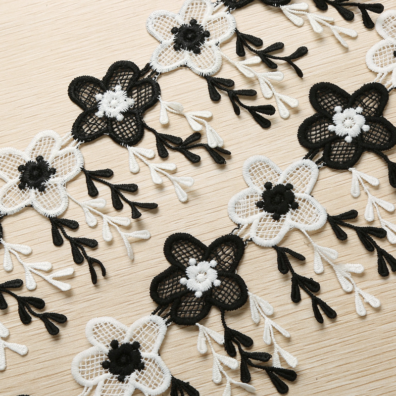 黑加白双色花边 水溶花边 双拼花边 DIY服装辅料 婚纱蕾丝
