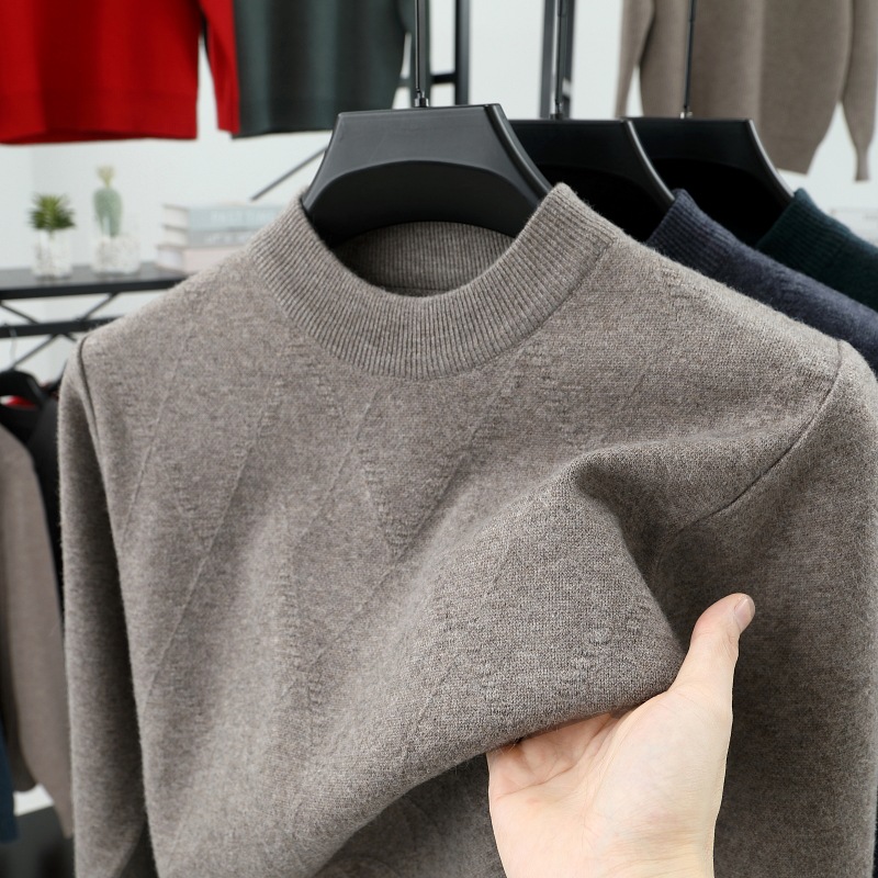 男士秋冬新款针织衫毛衣半高领纯色T恤针织衫保暖衣打底男装批发