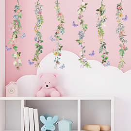 清新绿植藤蔓蝴蝶蜻蜓跨境可移除客厅沙发家居装饰墙贴画MUP1664