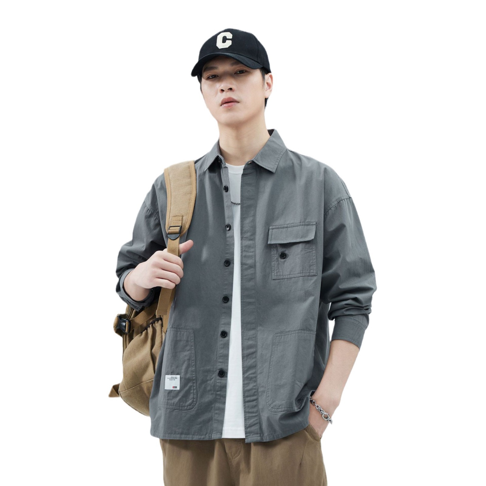 Camisas personalizadas de primavera y verano masculinas, ropa suelta, algodón coreano casual simple, bolsillo único, fresco, japonés