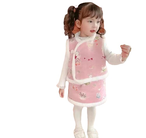 Girls' autumn and winter Tang suit New Year's clothes jade rabbit baby stylish New Year's clothes new year's clothes girls' same style top one piece 
