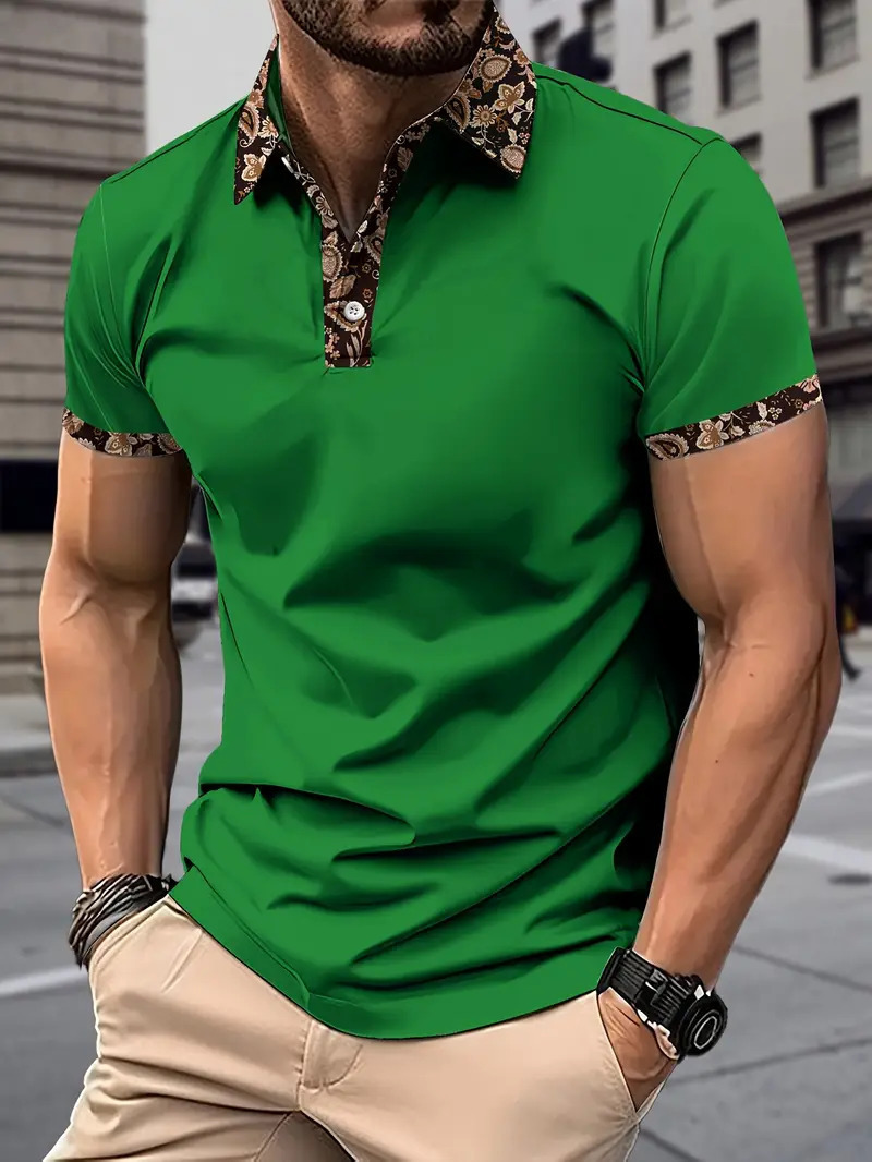 Independent Station Summer nuevos hombres de manga corta moda solapa botones rayas casual POLO camisa top MB13