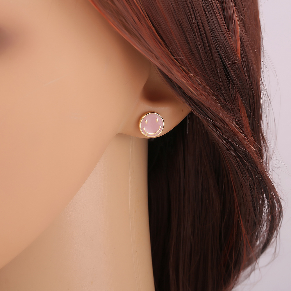 Creative Simple Round Oil Smiley Copper Earrings