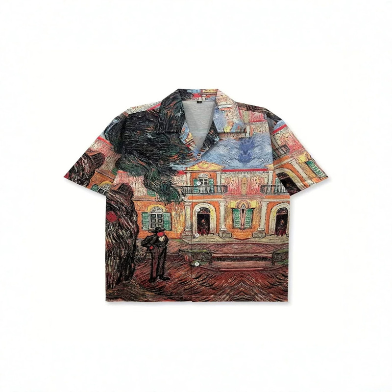 Van Gogh Architectural Oil Painting Print Linen Short-Sleeve Shirt for Men, Artistic Style, Loose Casual Hawaiian Shirt, In Stock Van Gogh Architectural Oil Painting Print Linen Short-Sleeve Shirt for Men, Artistic Style, Loose Casual Hawaiian Shirt, In Stock
