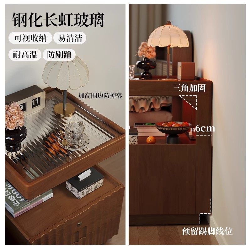 Mesita de noche de estilo antiguo de madera maciza Dormitorio doméstico 2025 estilo explosivo con cerradura Armario de almacenamiento de cabecera de alta gama de lujo ligero