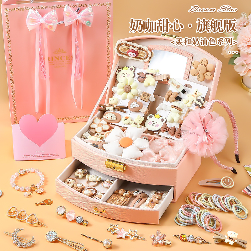 Regalo del día del niño Juguetes de cumpleaños para niñas Niña de 3 años, 10 niñas, 8 cajas de regalo de joyas, 9 accesorios para el cabello