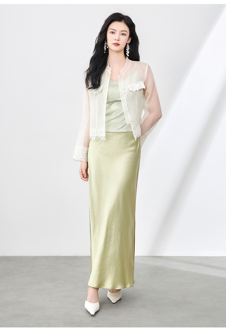 Áo sơ mi dài tay lụa organza cao cấp kiểu Trung Quốc mới mùa hè — Màu đen chi tiết 19