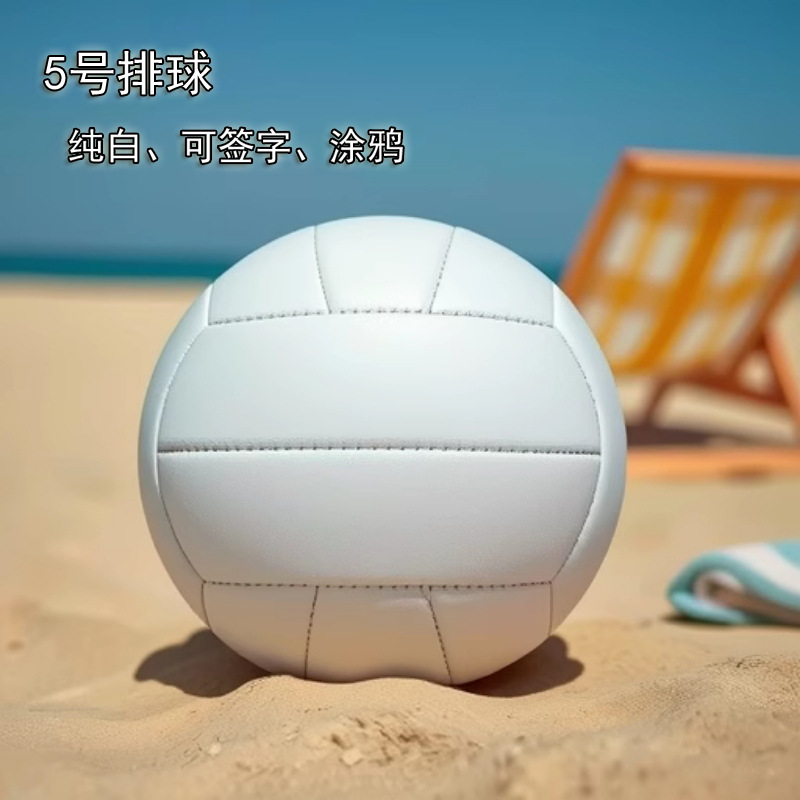 Pure White No. 5 Volleyball Inflatable Soft and Non-Hurt Pvc Machine-Sewn High School Entrance Examination Training Professional Volleyball Signature Can Be Graffiti