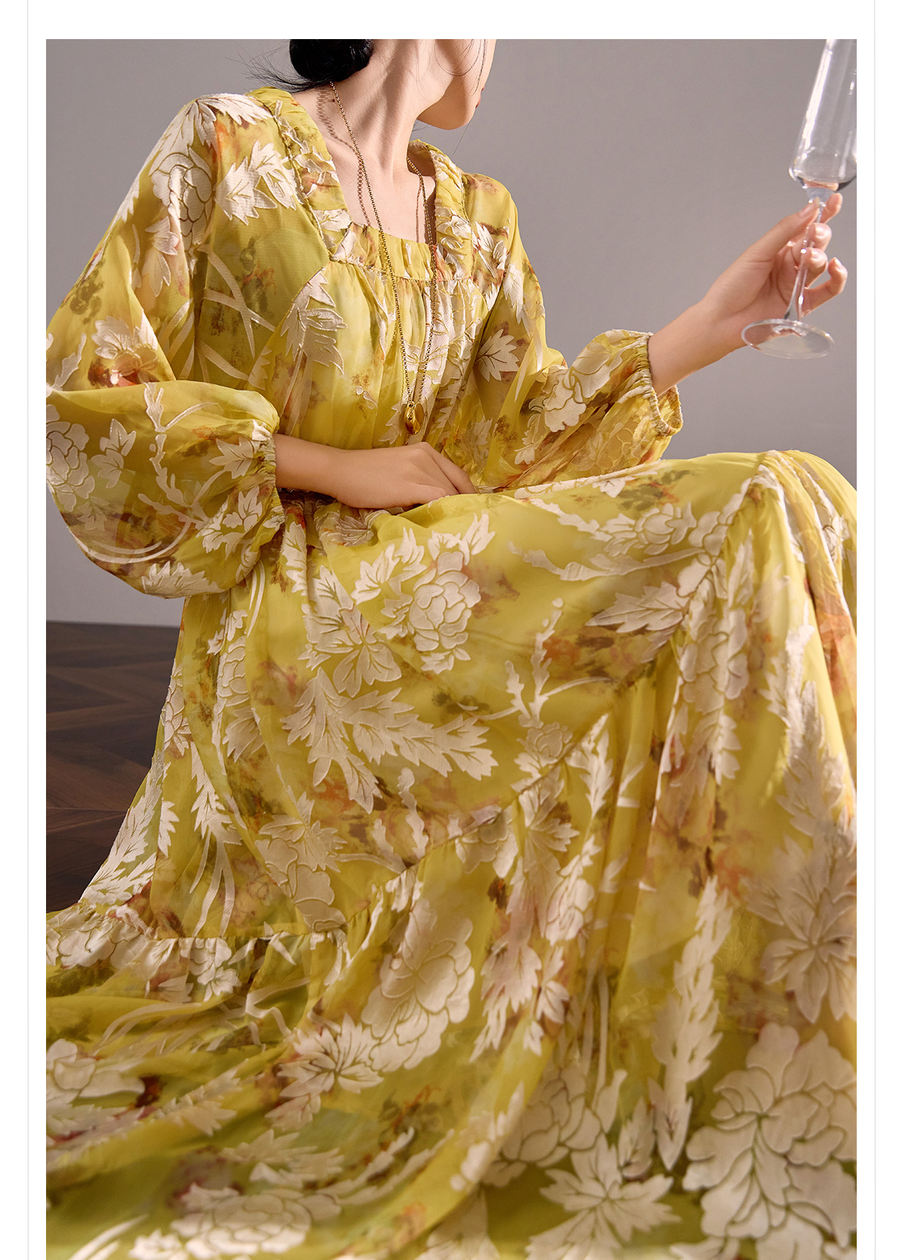 Váy maxi nữ phong cách Trung Quốc mới, chất rayon mềm mại, thiết kế suông rộng tôn dáng — màu vàng chanh chi tiết 4