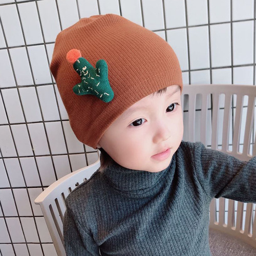 Single layer trendy spring and autumn baby hat Korean style cotton children's pullover solid color thin knitted baby hat