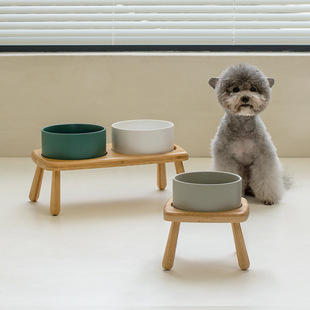 Ceramic Dog Bowl pet dog Rice Bowl high foot anti-knock small and medium large dog food bowl cervical support water bowl double bowl dog bowl
