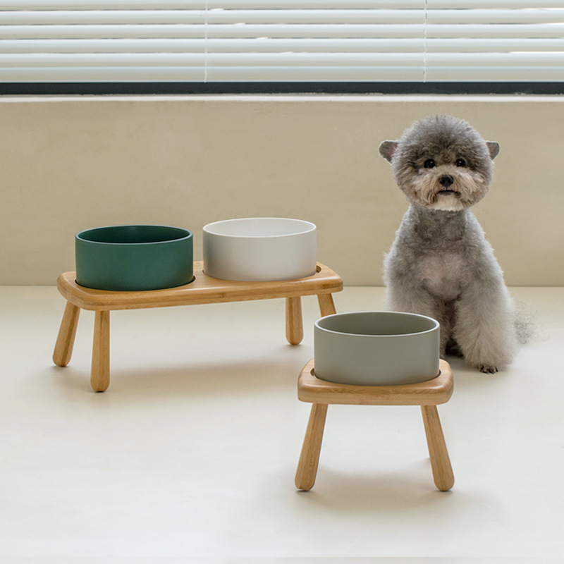 Perro de cerámica Cuenco perro mascota Cuenco de arroz pie alto antidetonante pequeño y mediano grande cuenco de comida para perros soporte cervical cuenco de agua doble cuenco para perros