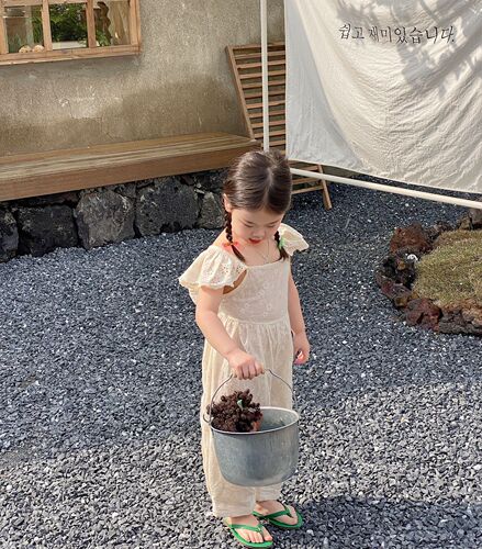  summer Korean style girls jumpsuit children's cotton embroidered jumpsuit ins Korean girls suspender jumpsuit