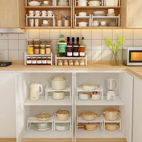 Cabinet layered rack telescopic storage rack kitchen partition compartment rack cabinet seasoning bottle storage countertop appliance shelf