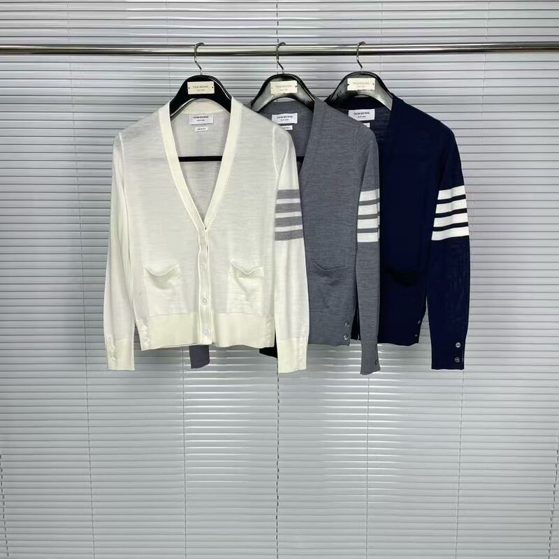 Factory Direct Sales New Tb Merino Pure Wool Spring and Summer Thin Cardigan Classic 5-Button Worsted Cardigan for Women