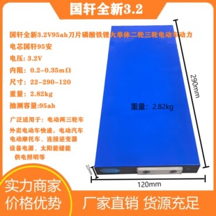 國軒全新3.2V95ah刀片磷酸鐵鋰大單體二輪三輪電動車動力太陽能