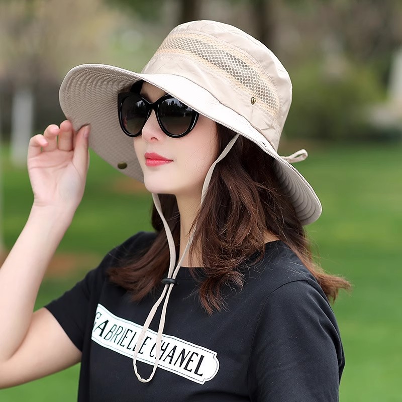 Summer Protection Mesh Two-button Breathable Fisherman Men's Outdoor Hiking Women's Wide-brimmed Sun Hat, Bucket Hat_voghion.com