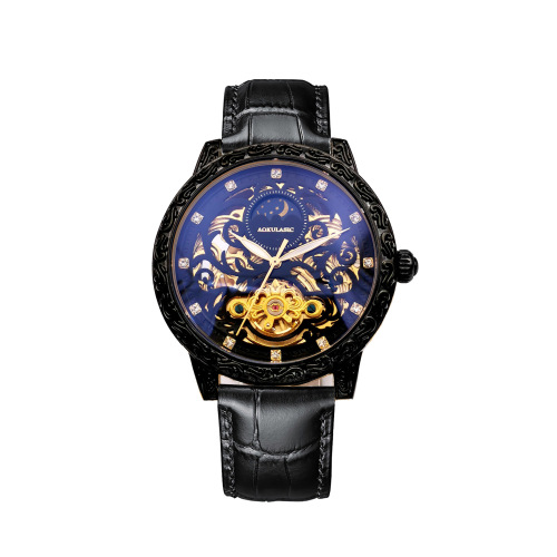 AOKULASIC/Augulas fully automatic mechanical watch hollow manufacturer one-piece drop-shipping retro carved watch for men
