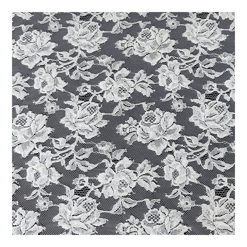 Tela de encaje Primavera/Verano 2026, encaje calado con diseño de rosas, tela con borde de pestañas, varios colores disponibles, stock de fábrica.