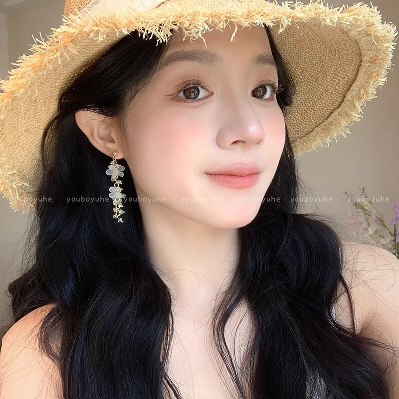 温柔风花朵锆石流苏耳环女轻奢高级感独特设计精致耳钉夸张耳饰品|undefined