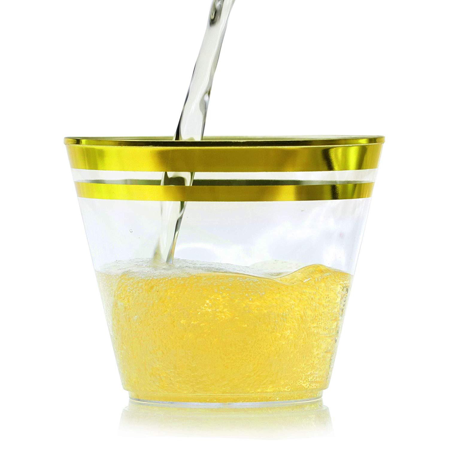 Vaso desechable de plástico de doble borde con estampado en caliente de 9 oz, vaso para comida occidental, vaso para agua potable, vaso de aviación de PS