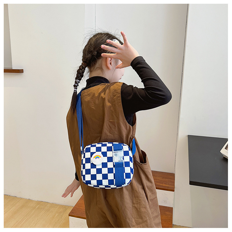 127g Weight Polyester Lining Material Zipper Closure Type Sling Strap Strap Type Shoulder Bag, Crossbody Bag Bags Type Casual Occasion Nylon Material Plaid Pattern All Seasons Season Kid'S, Women's Gender Cute Style Square Shape Kid'S Women's Nylon Plaid Cute Square Zipper Shoulder Bag Crossbody Bag 3