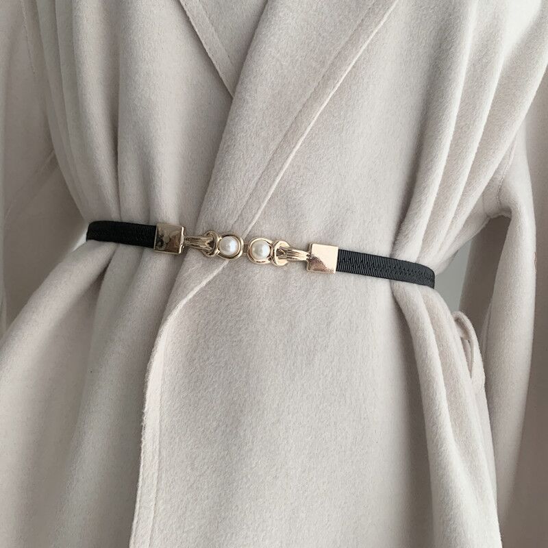 1 Piece Quantity Retro Solid Color Pu Leather Alloy Plating Inlay Pearl Women's Leather Belts