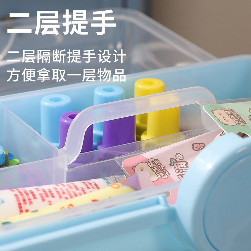 透明収納ボックス美術ツールボックス絵の具絵筆ボックス多機能家庭用医薬ボックス手持ち式二重クッカー|undefined