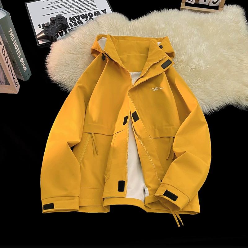 Мужская новая весенне-осенняя ветрозащитная водонепроницаемая куртка с большим карманом и принтом, пальто с капюшоном