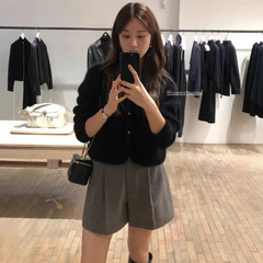 スポット韓国東大門オンス半伸縮ウエストウールショーツ韓国風ルーズスリムワイドレッグスーツショーツ