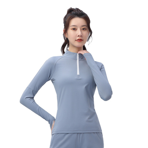 Half-pull fitness clothes for women, autumn and winter warm elastic quick-drying slim sportswear running yoga bodybuilding casual tops