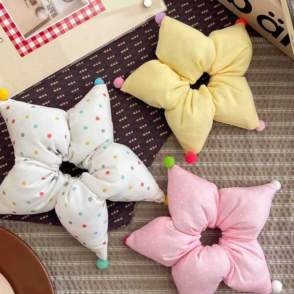 2025新款彩色波点五角星大肠发圈韩系可爱风丸子头扎头发发圈发绳