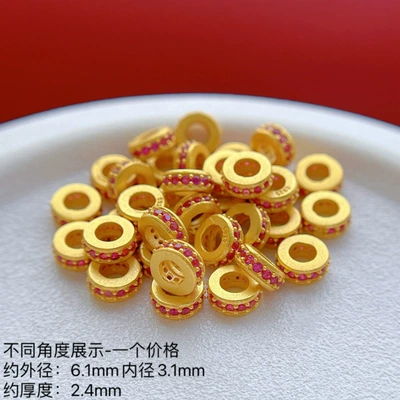 Ancient S925 Silver Gold-Plated Inlaid Red, Blue and White Rhinestone Spacer Spacer Large Hole DIY Bracelet Rope Accessories (Zərgərlik ara hissələri) - 6mm-red-zircon-wheel-beads-s925-silver