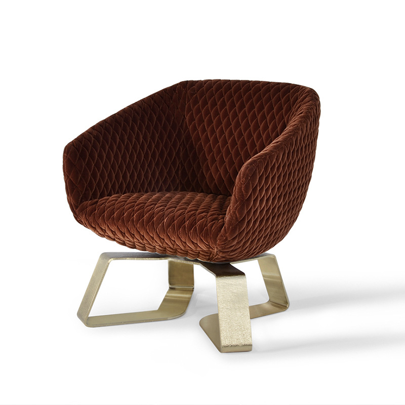 輕奢真皮單人沙發現代簡約CC單人椅休閒洽談椅子菱格設計師沙發椅