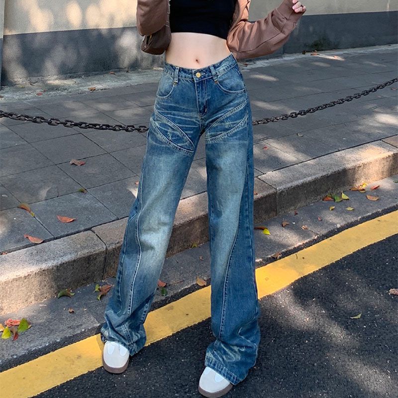 Slim-fit micro-pants with straight legs and Denim flared pants 2024 personalized women's fashionable all-match low-waist pants explosive slim