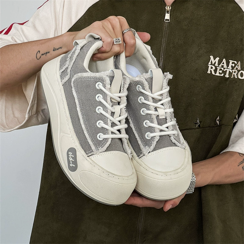 Парусиная обувь мужская 2025 новая уродливая милая большая голова модная тенденция японская нишевые туфли повседневная обувь на толстой подошве мужская обувь