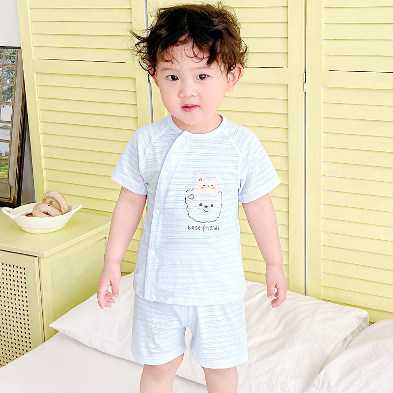Traje de manga corta para bebés, ropa fina de algodón para niños de verano, niños y niñas divididos, ropa de verano para bebés de dos piezas