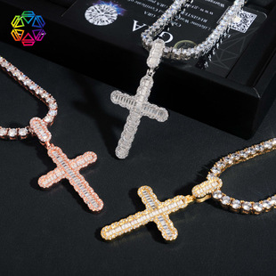 Ins Popular S925 Silver Moissanite Cross Pendant European and American Hip-Hop Trendy Accessories Source Manufacturer Ready Stock