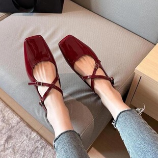 O 14071 Square Head Cross Strap Mary Jane Flats ���^������Ь