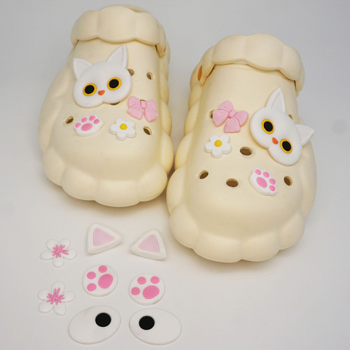 INS Cute Pink Cat Croc Shoes Flower DIY Decor PVC Hole Shoes Shoe Clips Accessory Slippers Parts