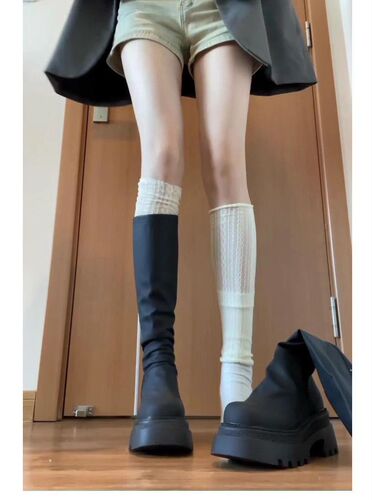 Small knight boots 2025 autumn and winter popular high-height, knee-length, black thick heels, piled long boots, thin boots